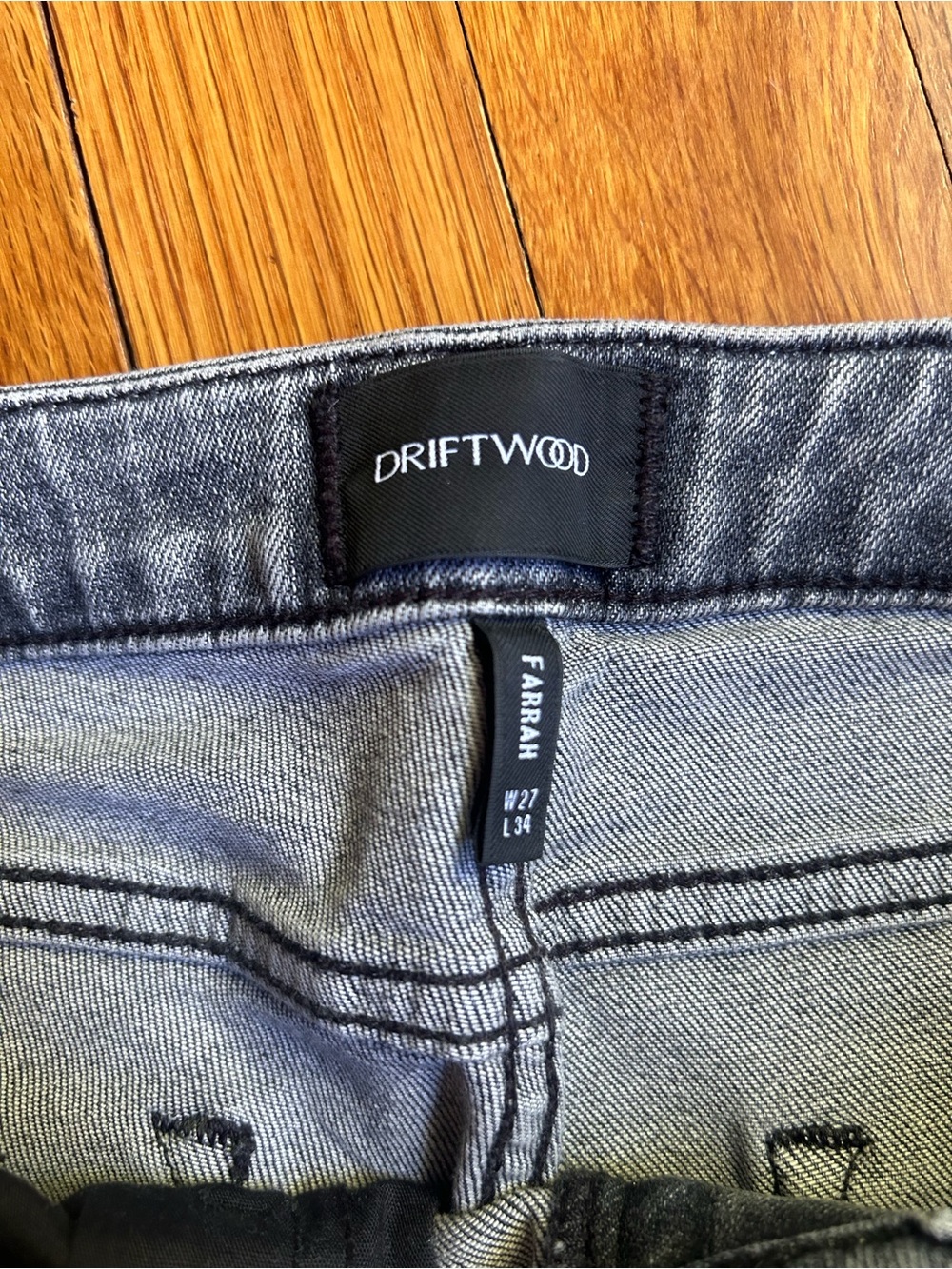 DRIFTWOOD Light Grey Denim Bootcut Jeans with Pink Floral Embroidery - Picture 3 of 3